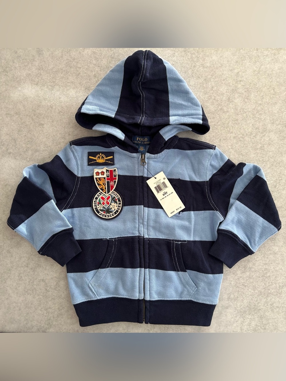 Polo by Ralph Lauren Boys' Navy & Light Blue Striped Hooded Zip Sweatshirt